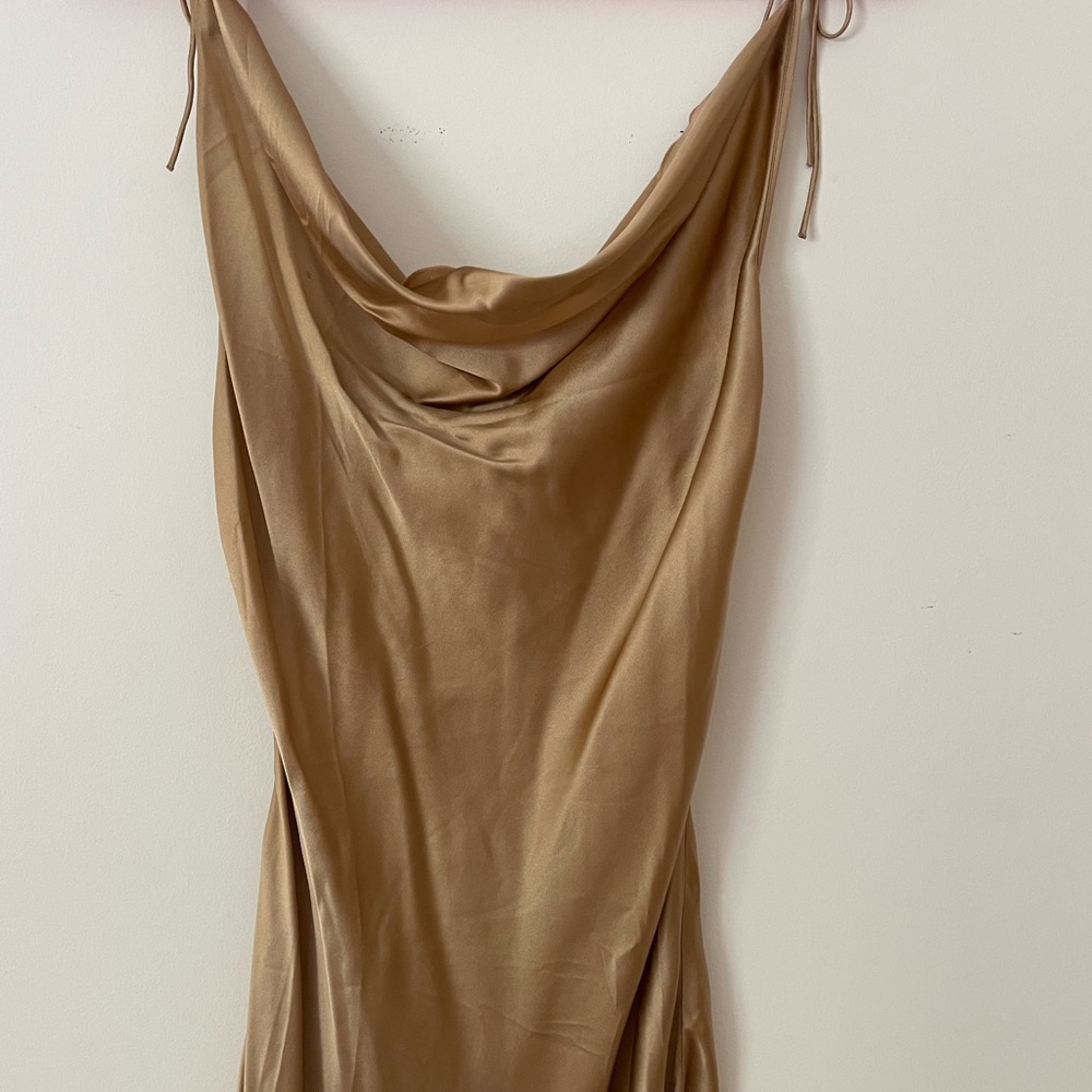 Frankies Bikinis Gold Silky Dress with Tie Adjustable Straps
